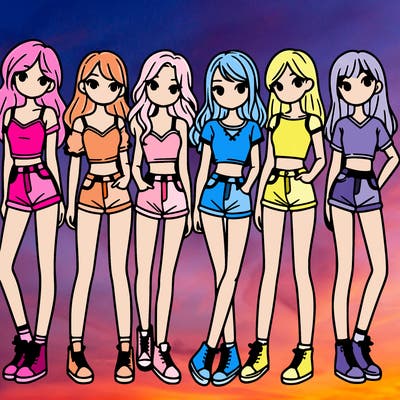 a group of girls wearing crop tops and shorts