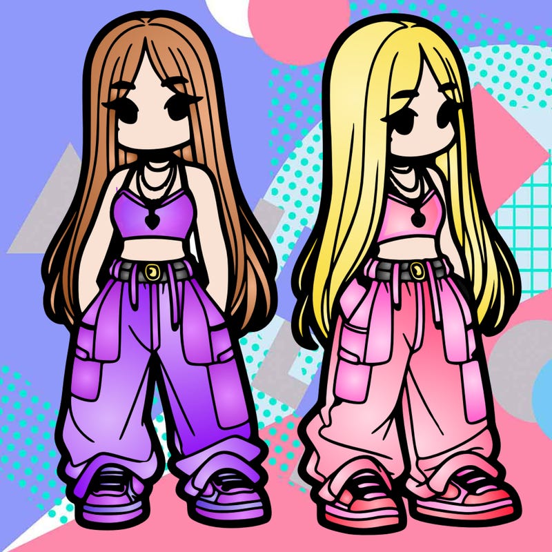 girl in baggy pants crop top and long hair