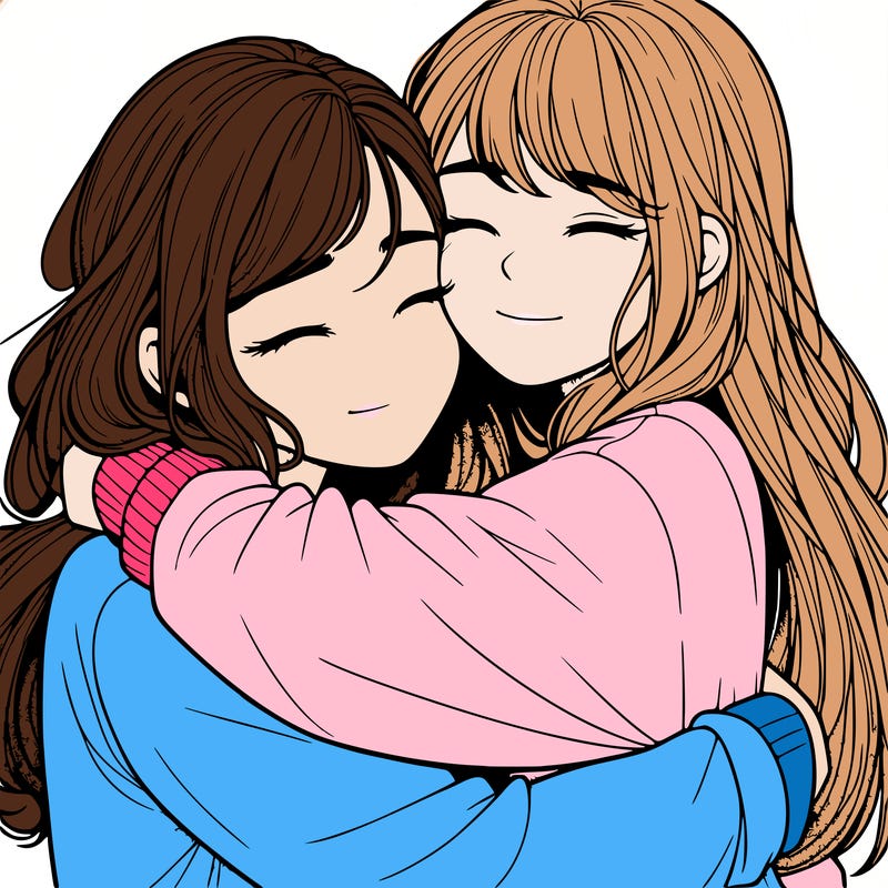 realistic two girls hugging