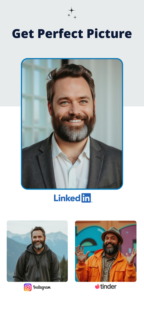 Headshot Pro AI: Perfect Photo - Ejemplos de retratos generados por IA para perfiles de LinkedIn, Instagram y Tinder