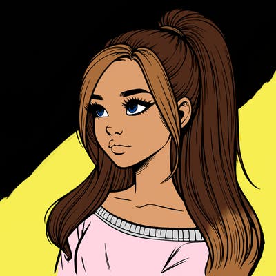 realistic girl with a high ponytail