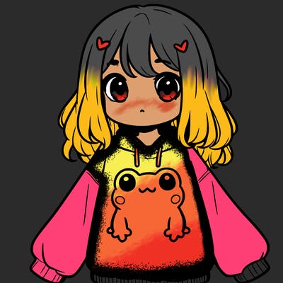 girl wearing frogging sweatshirt