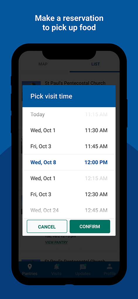 Plentiful - Plentiful app interface for scheduling a food pantry pickup time