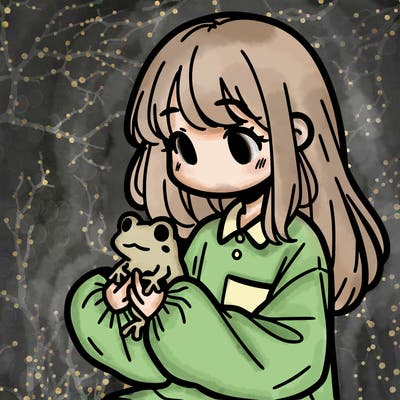 girl with long hair and a oversized shirt. and she is holding a frog