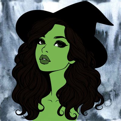 realistic witch girl with wavy hair and lips