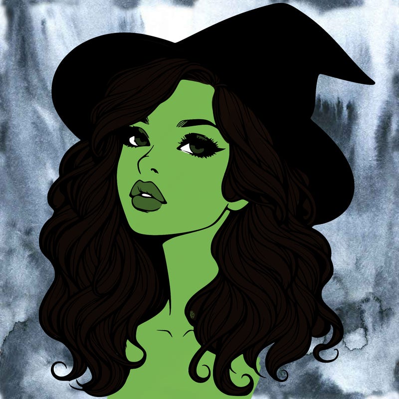 realistic witch girl with wavy hair and lips