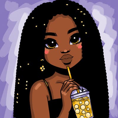 realistic girl holding a boba with braided hair