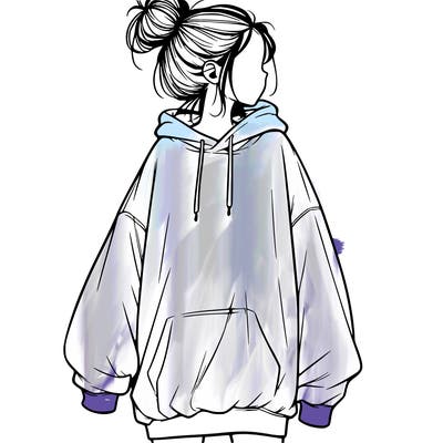 realistic girl with a oversized sweatshirt on and a bun