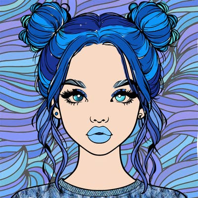 realistic girl with two buns in hair and lips