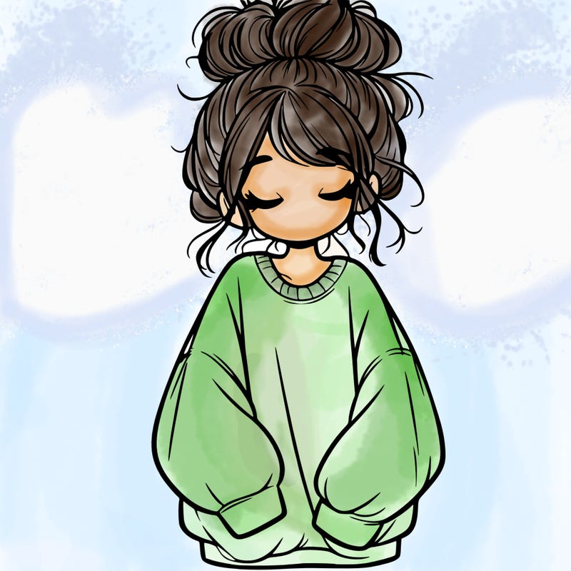 girl with baggy sweatshirt and messy bun