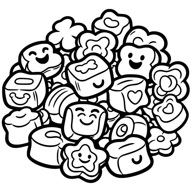 simple outline of individual lucky charms cereal marshmallows on one page to cut out