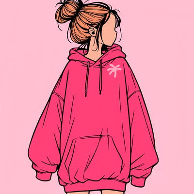 realistic girl with a oversized sweatshirt on and a bun