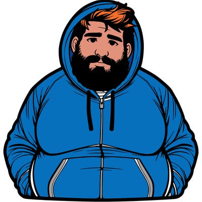 fat man in hoodie with beard