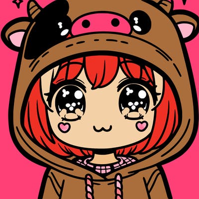kawaii girl with cow hoodie