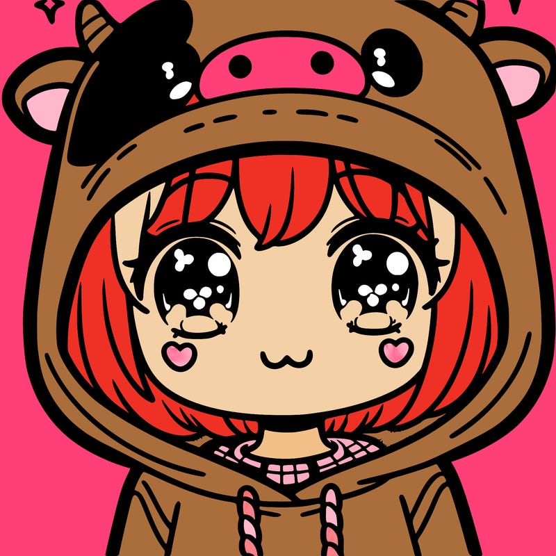 kawaii girl with cow hoodie