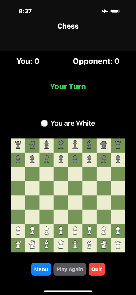 Offline MultiPlayer Games - Classic chess game interface on a mobile device showing a green and cream checkered board