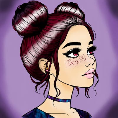 realistic girl with buns on the top of her head