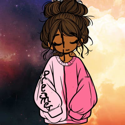 girl with baggy sweatshirt and messy bun