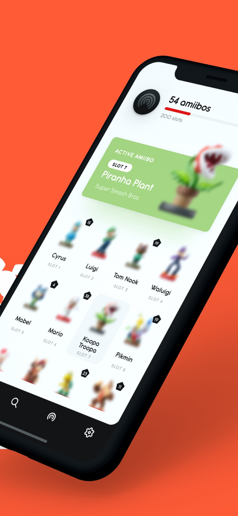 Ally – Collect and Backup - Smartphone screen displaying the Ally app library with various Nintendo Amiibo characters and active collection stats
