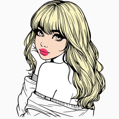 realistic girl with bangs looking over her shoulder