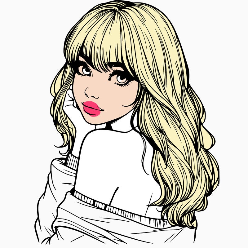 realistic girl with bangs looking over her shoulder