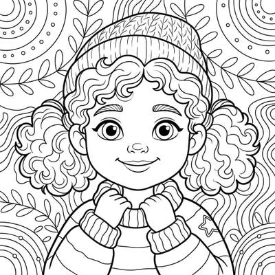 Capture the heartwarming essence of childhood with this delightful portrait featuring a charming child in cozy winter wear. This enchanting coloring page invites you to add your personal touch to a scene full of innocent joy.