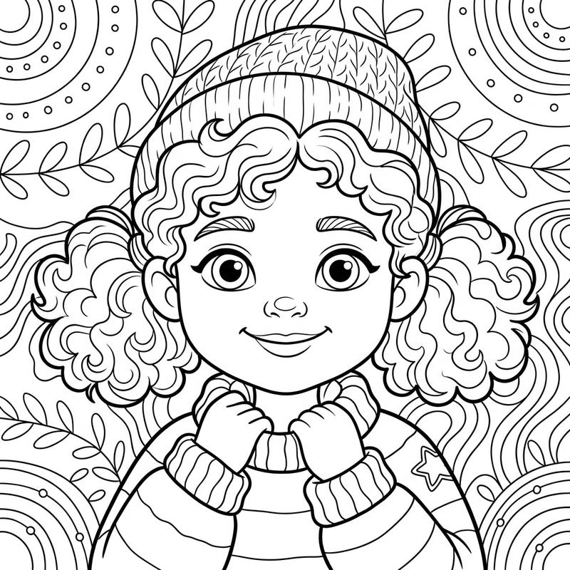 Capture the heartwarming essence of childhood with this delightful portrait featuring a charming child in cozy winter wear. This enchanting coloring page invites you to add your personal touch to a scene full of innocent joy.