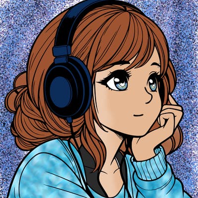 a realistic girl listening to music