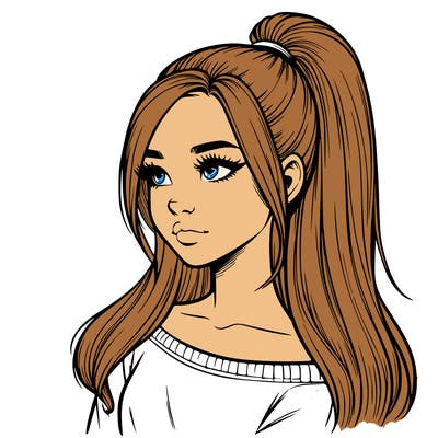 realistic girl with a high ponytail