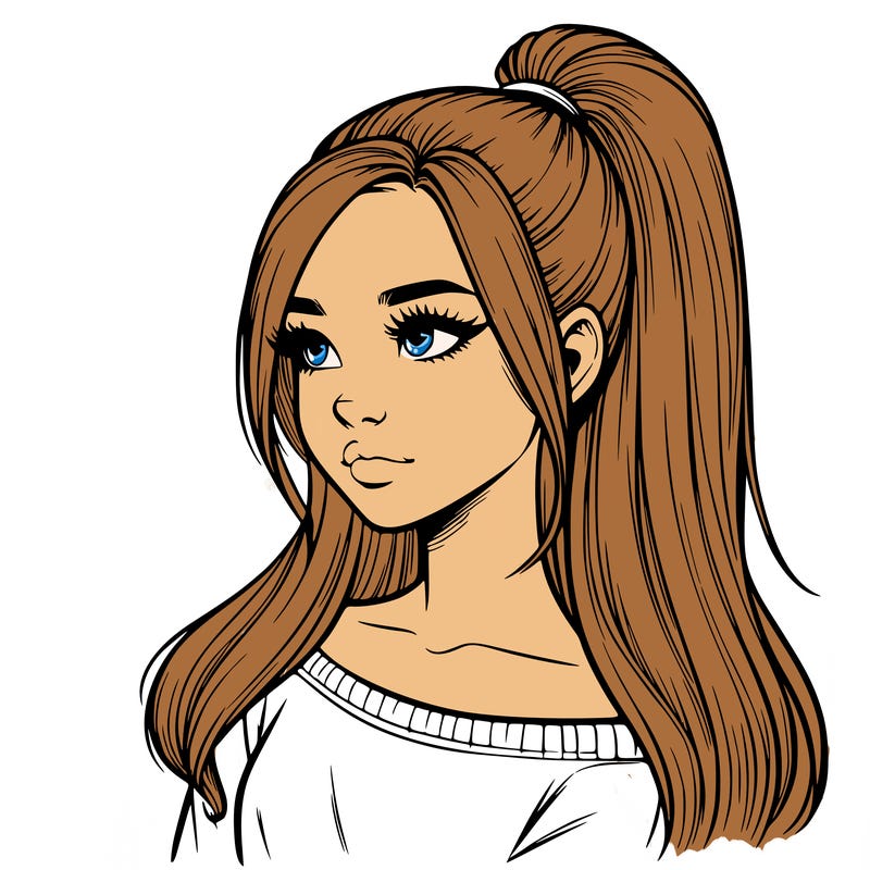 realistic girl with a high ponytail