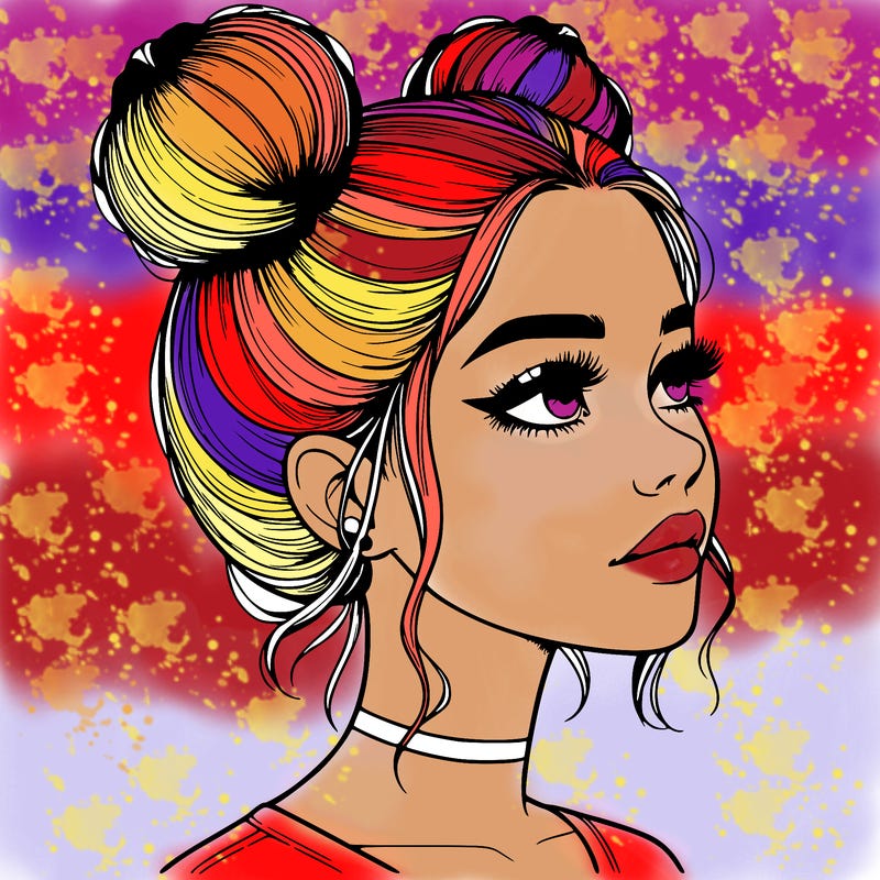 realistic girl with buns on the top of her head