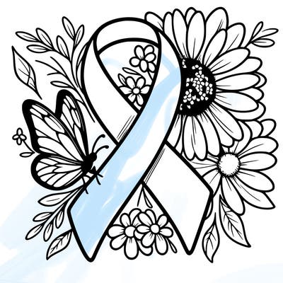 cancer awareness symbol with flowers and butterflies