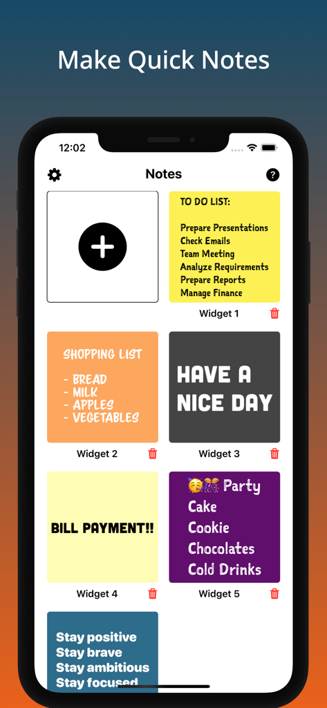 Interface of the Sticky Notes app showing a collection of colorful note widgets for reminders and lists
