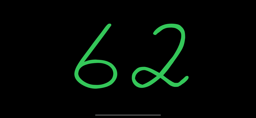 Soroban 66 Kids - Flash Anzan mental math practice screen showing a green number sixty-two on a black background