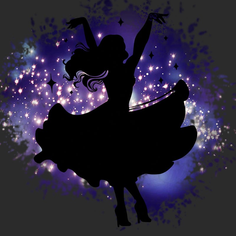dancer dancing with a shimmery costume on realistic