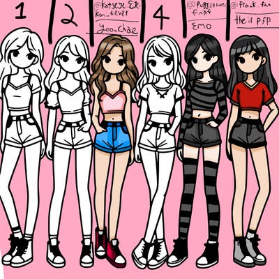 a group of girls wearing crop tops and shorts