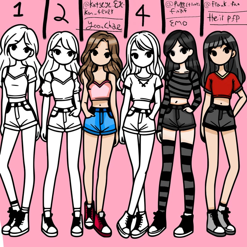 a group of girls wearing crop tops and shorts