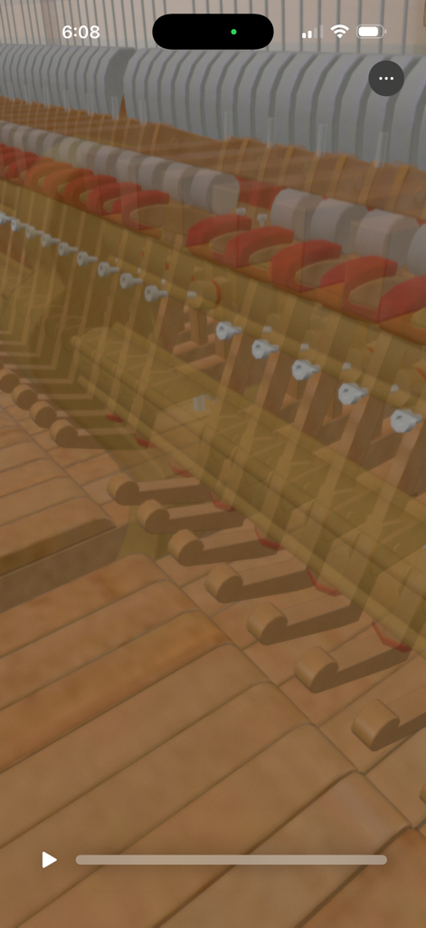 PianoVisualizer - Detailed 3D mechanical view of a grand piano internal hammers and keys