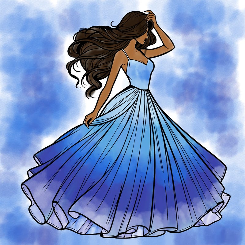 realistic woman with dress flowing in the wind