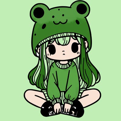 a girl wearing a frog hat and some frog socks