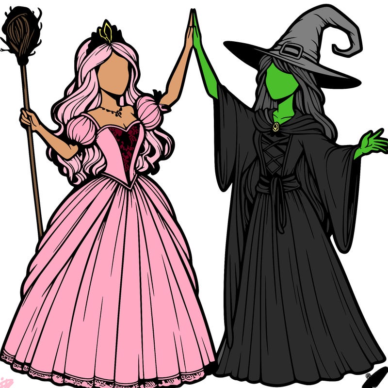 detailed realistic split of a princess and a witch