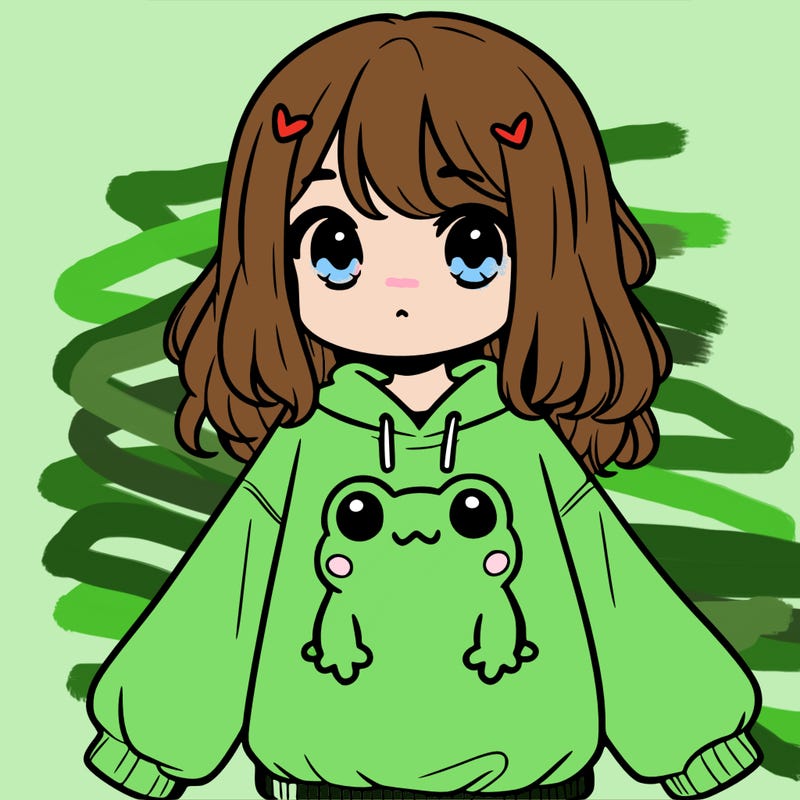 girl wearing frogging sweatshirt