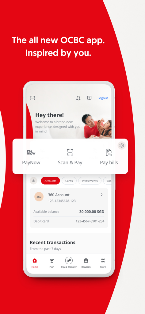 OCBC Singapore - OCBC Singapore mobile banking app home screen showing account balance and smart shortcuts