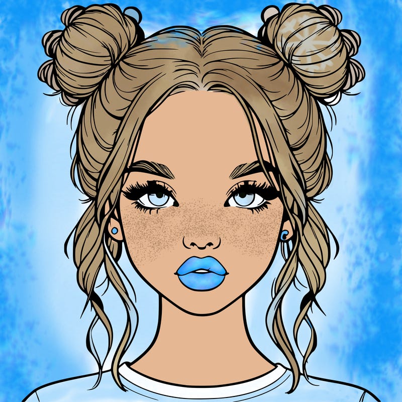 realistic girl with two buns in hair and lips