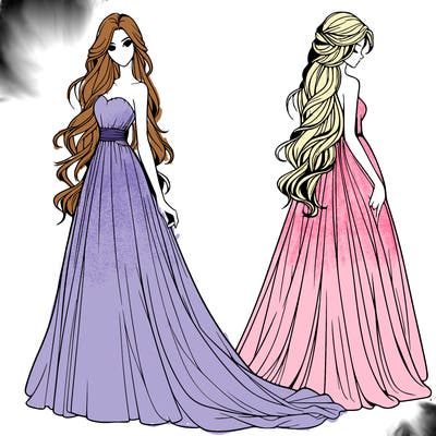 realistic woman with long flowing dress