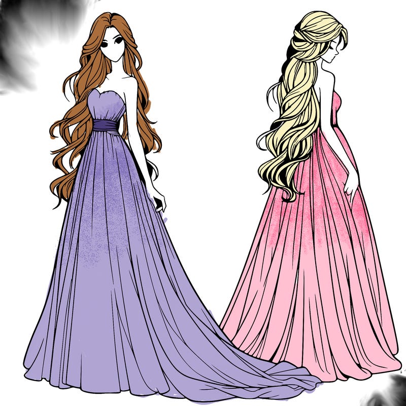 realistic woman with long flowing dress