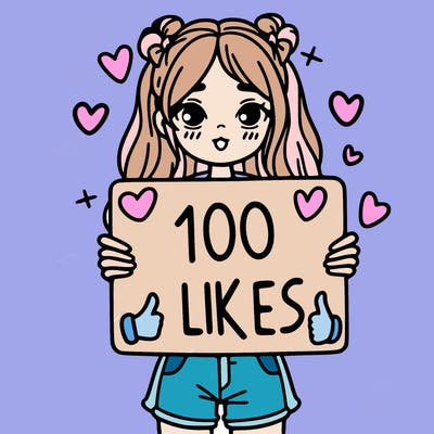 girl holding a sign saying 100 likes