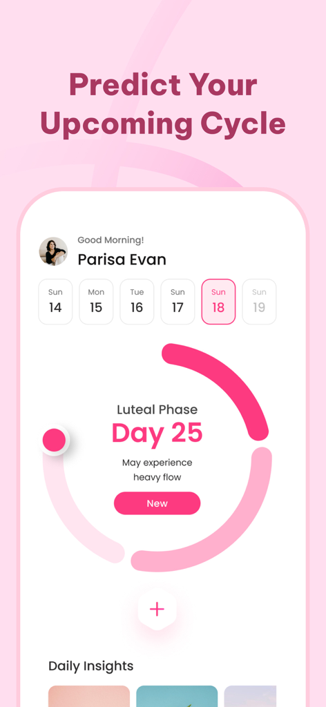 Chloe: Ovulation Tracker - Mobile app dashboard for Chloe Ovulation Tracker showing a cycle progress ring and luteal phase prediction