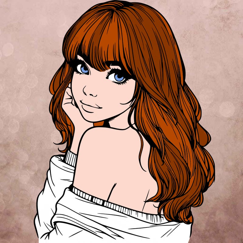 realistic girl with bangs looking over her shoulder