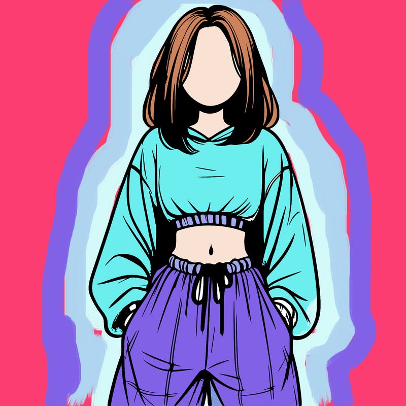 realistic girl faceless with baggy pants and a crop top